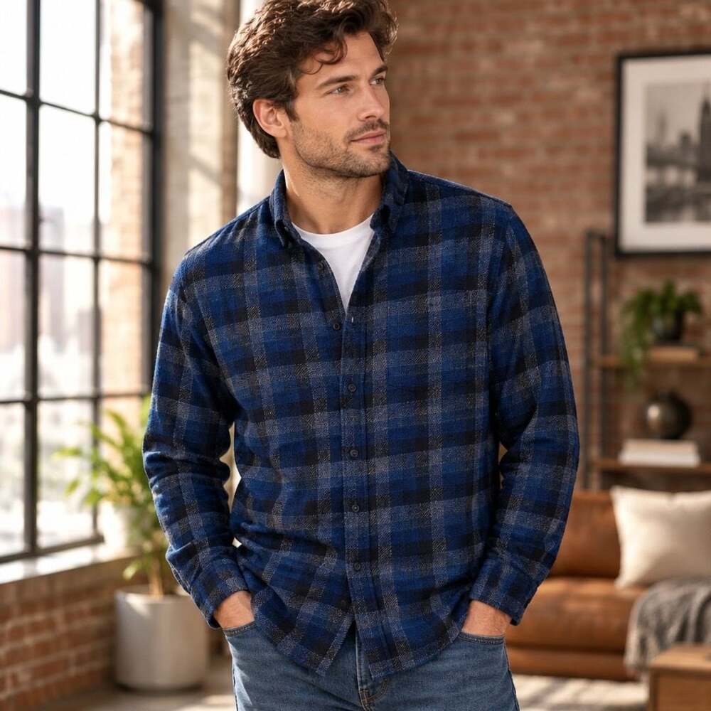 Weatherproof Vintage Flannel Button Down Shirt Size XL Blue Plaid